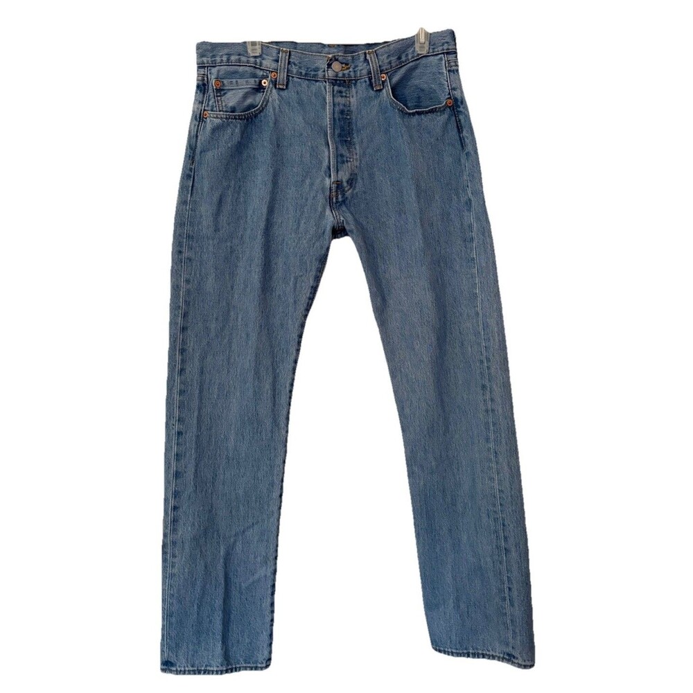 Levi’s 501 Men’s Jeans 34x32 (Measures 32×30) Blue Button Fly Straight Leg Denim - Picture 1 of 7